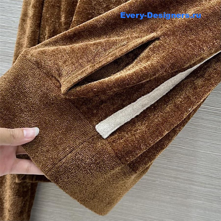 Miu Miu Camel Velvet Zip-up Cardigan