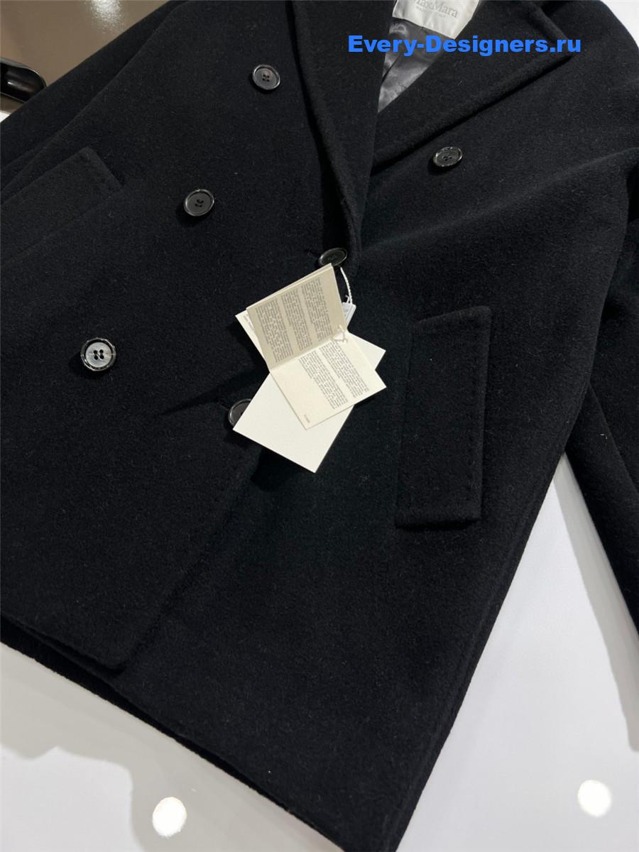 Max Mara Black Rebus Wool Double-Breasted Short Coat