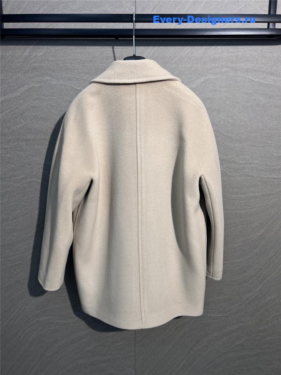 Max Mara Beige Rebus Wool Double-Breasted Short Coat