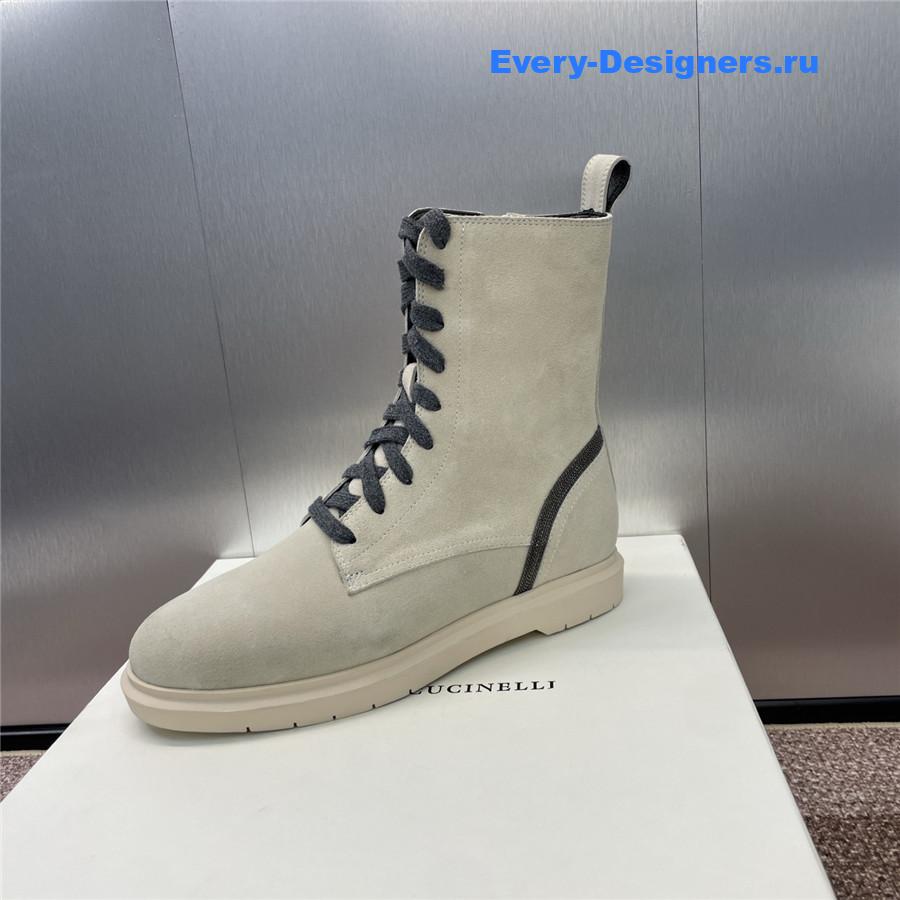 BC White Suede Monili Lace-Up Boots