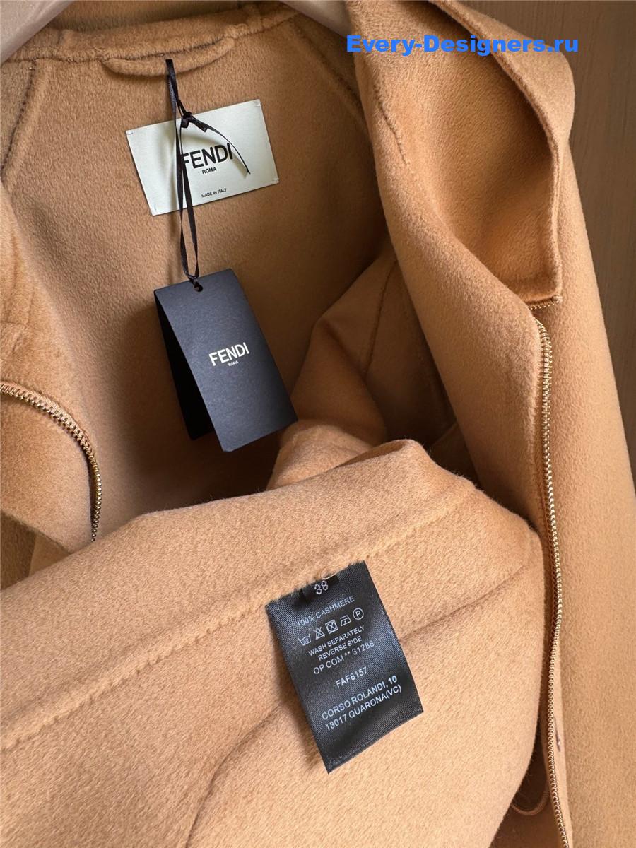 F**di hooded cropped cashmere mink camel coat