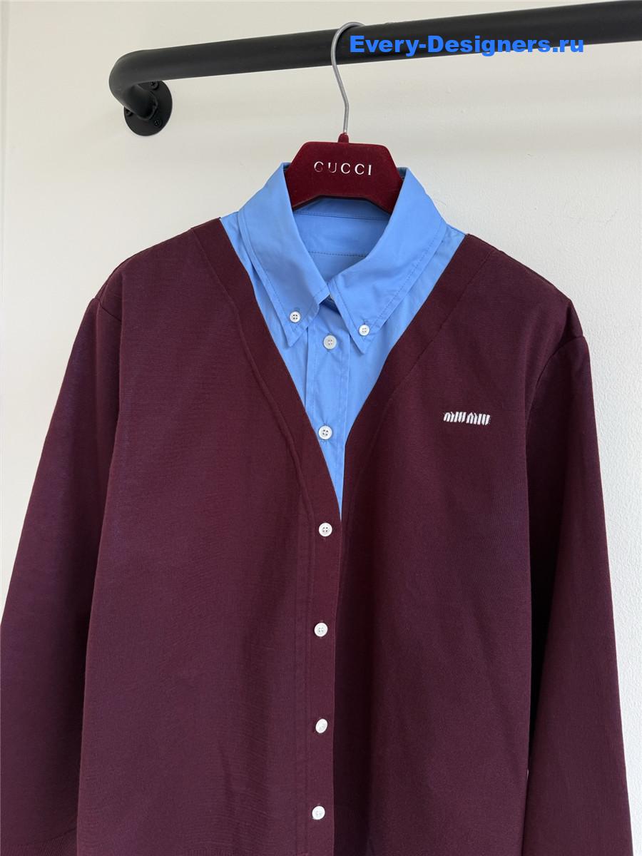 Miu Miu Burgundy/Periwinkle Cashmere And Poplin Shirt