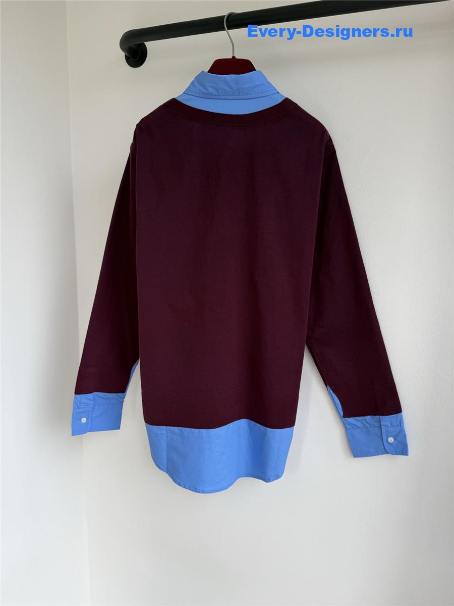 Miu Miu Burgundy/Periwinkle Cashmere And Poplin Shirt
