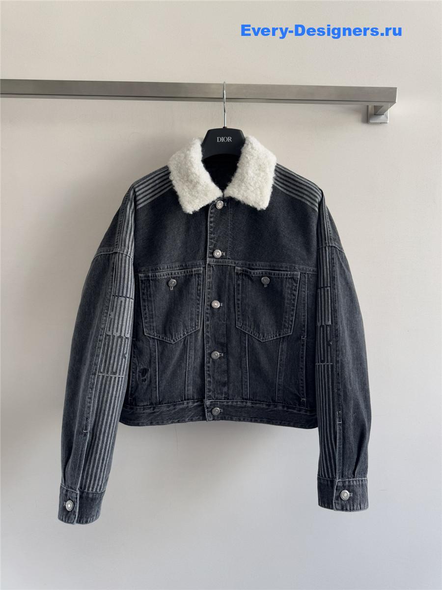 D10r grey shearling denim puffer jacket