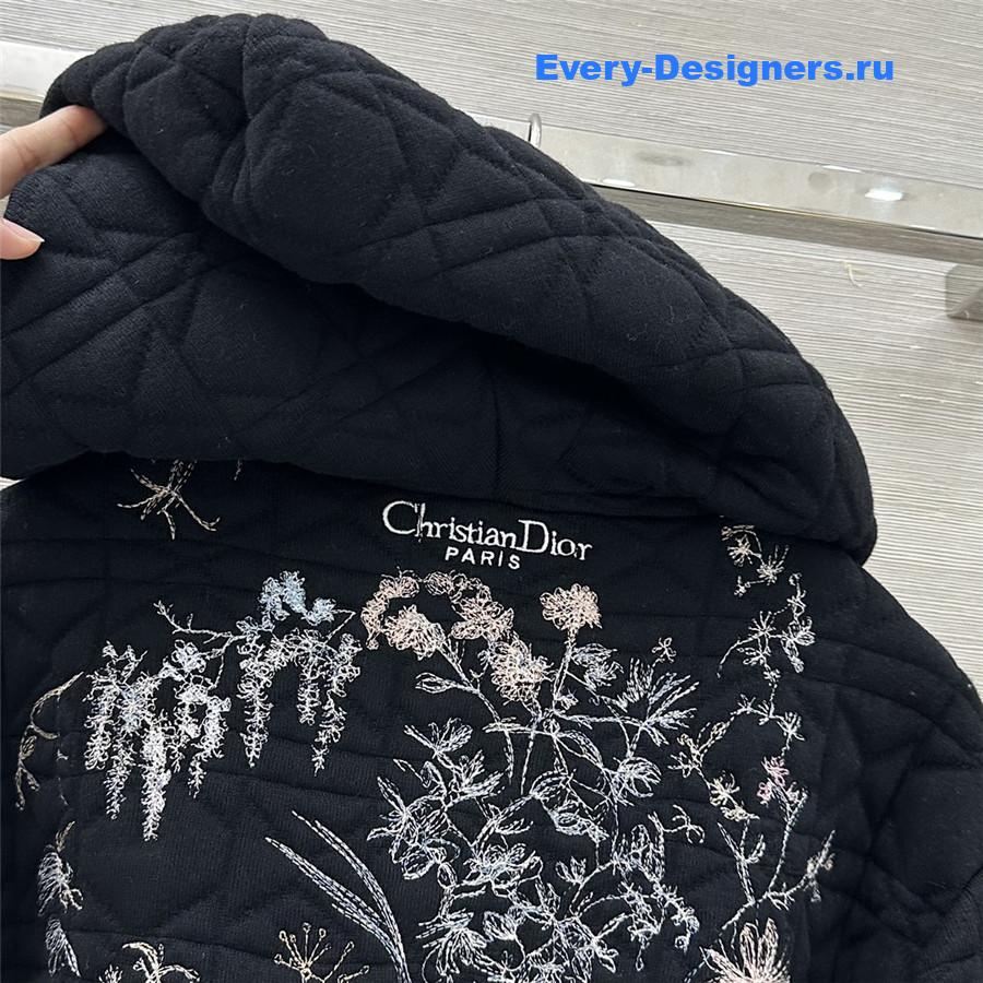 D10r black floral embroidered quilted hooded jacket