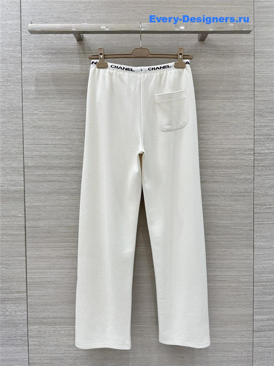 Ch**el logo white wide-leg sweatpants