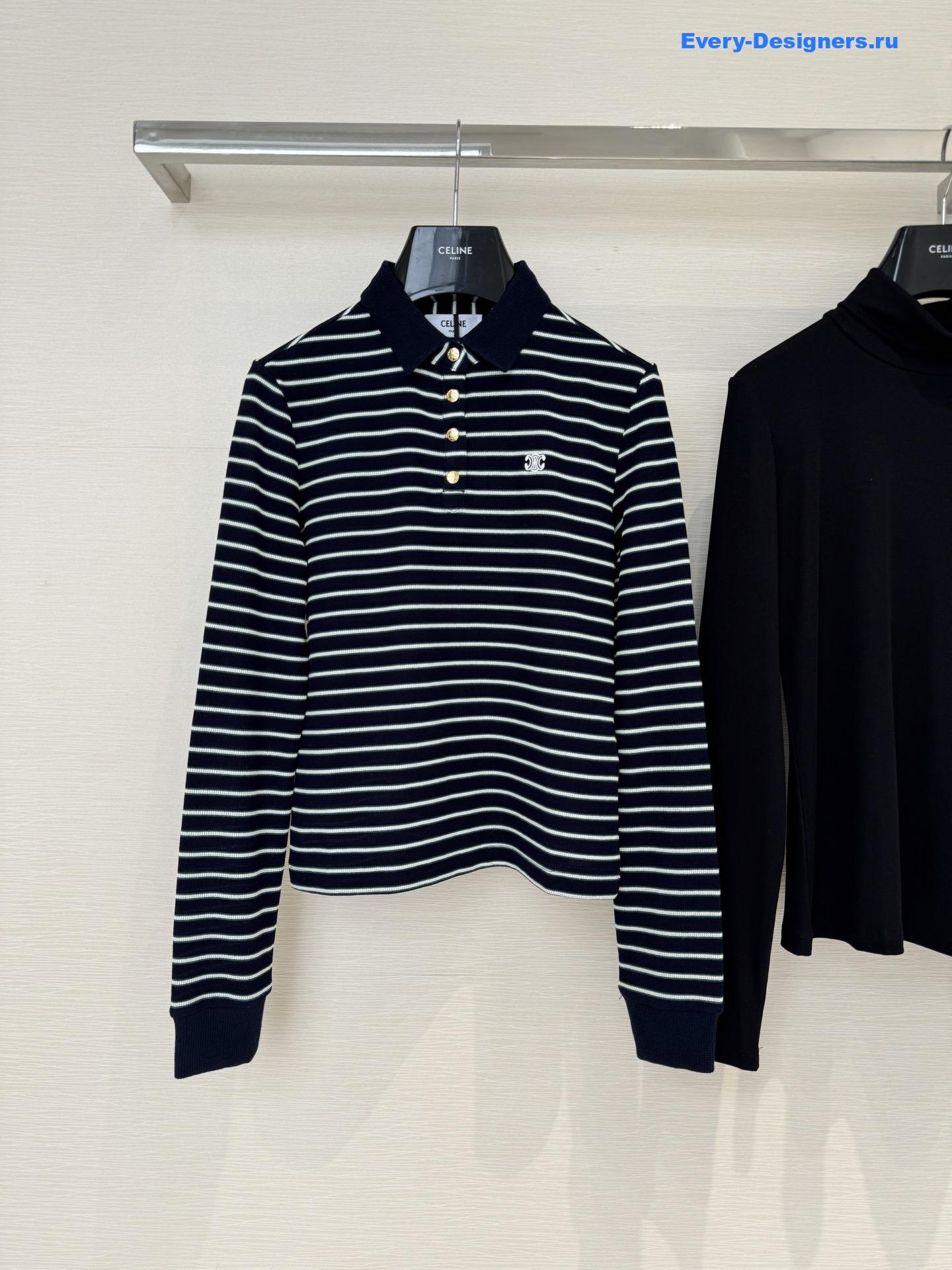 Ce1i*e blue long sleeve striped polo shirt