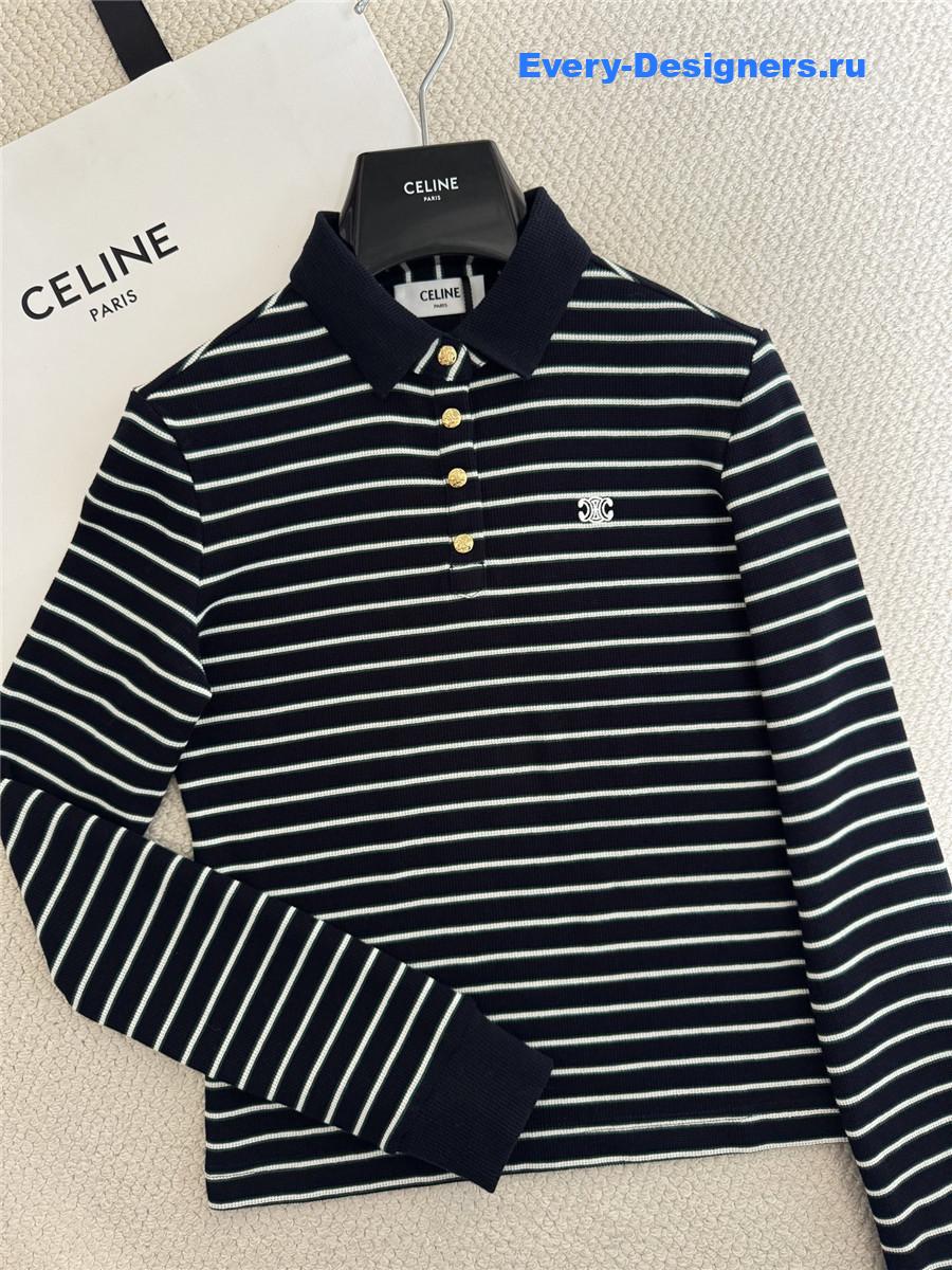 Ce1i*e blue long sleeve striped polo shirt