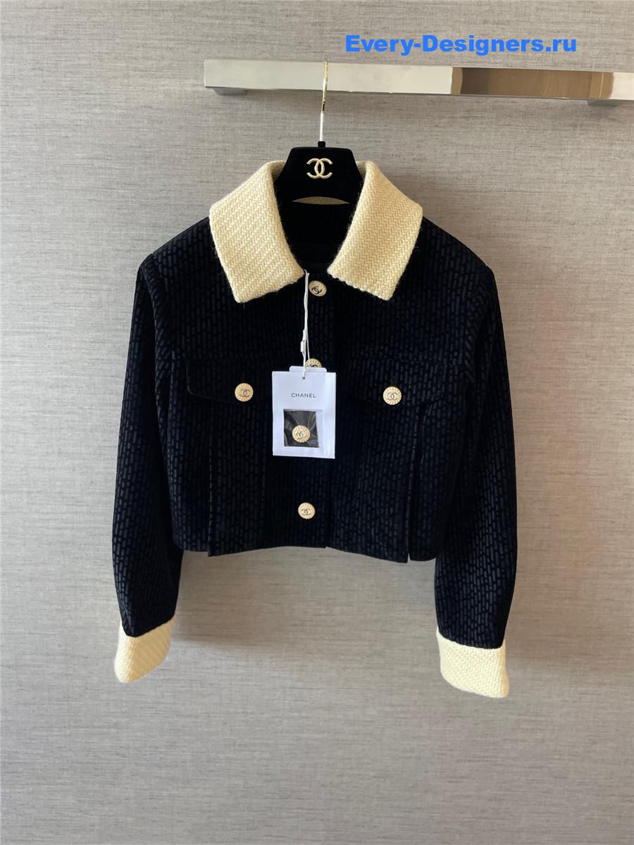 Ch**el coco button velvet tweed cropped jacket