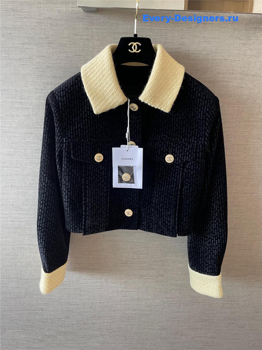 Ch**el coco button velvet tweed cropped jacket