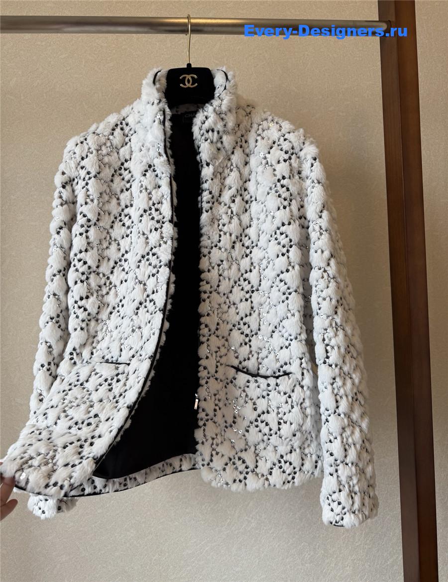 Ch**el white/black mixed fibers & sequins jacket