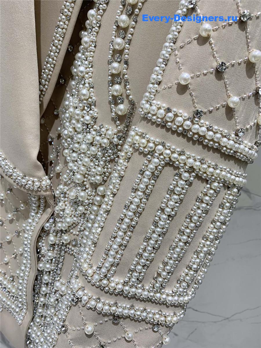 Balmain Beige Beaded Blazer