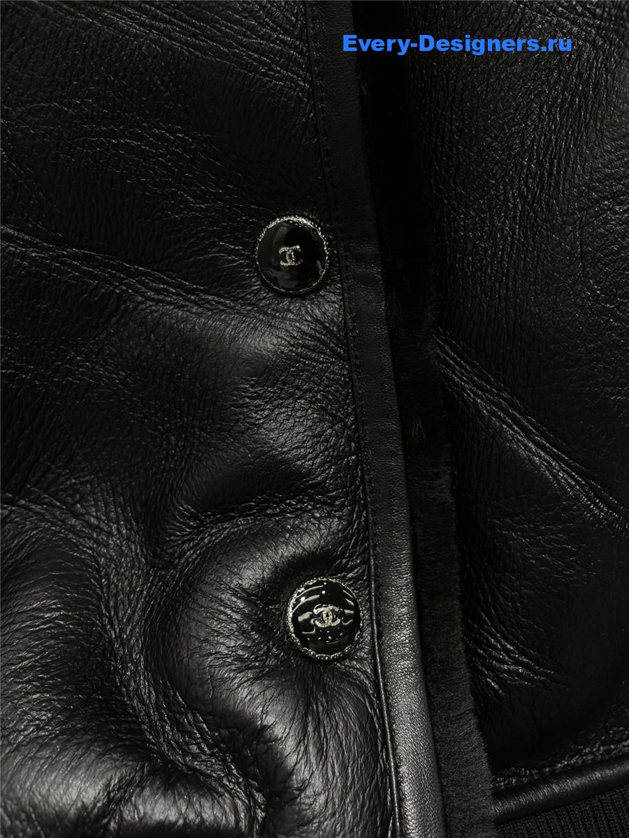 Ch**el black shearling lambskin blouson