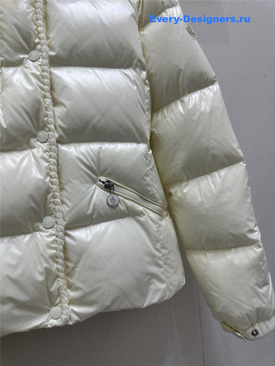 Moncler White Glareins Braided Trim Hooded Short Down Jacket