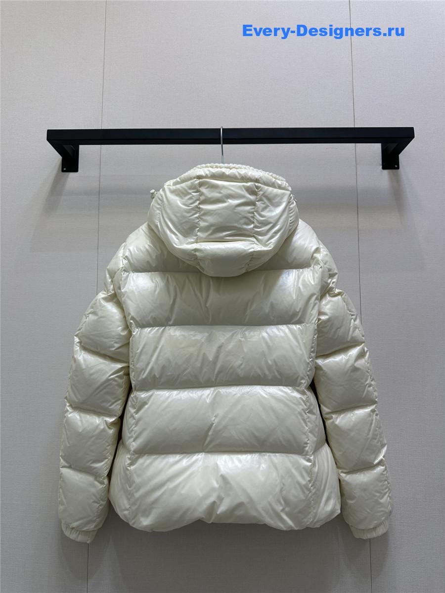 Moncler White Glareins Braided Trim Hooded Short Down Jacket