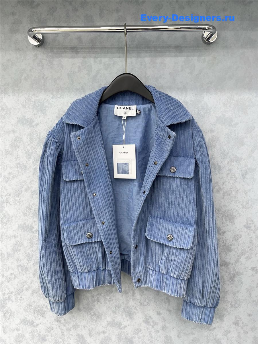 Ch**el blue cotton velvet and strass jacket