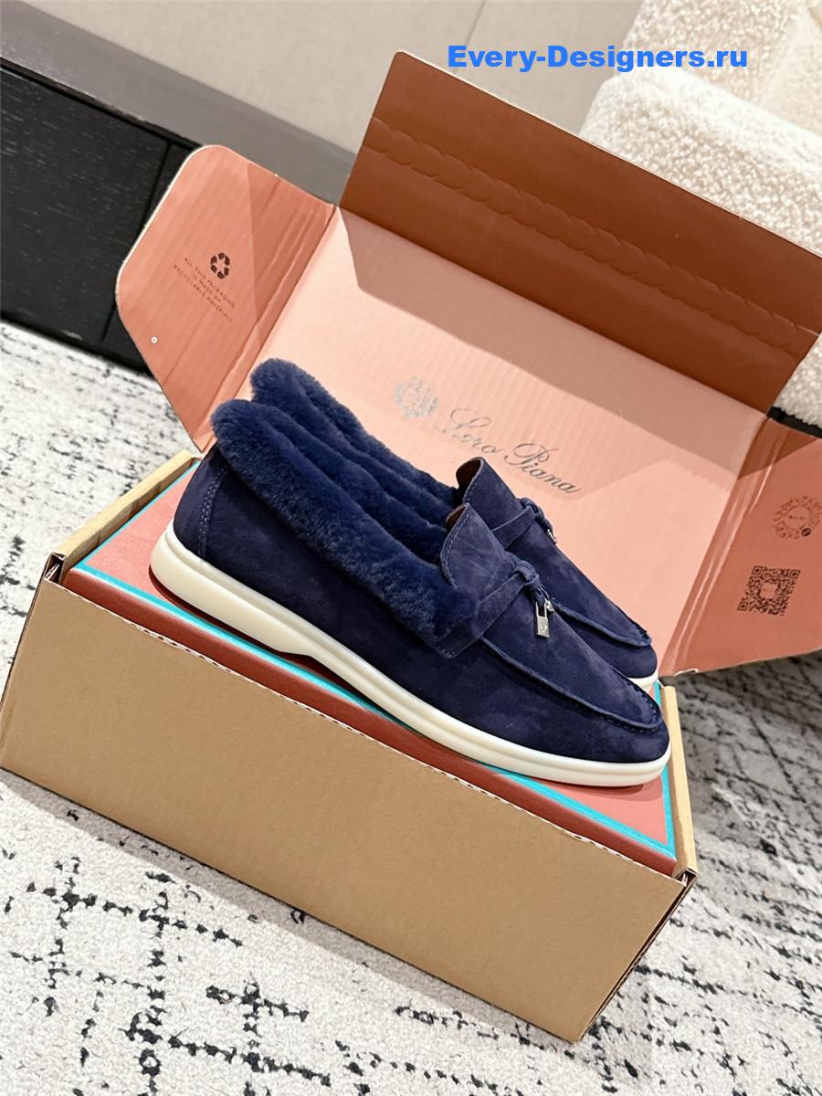 L0r0 P1ana blue shearling-trim suede loafers