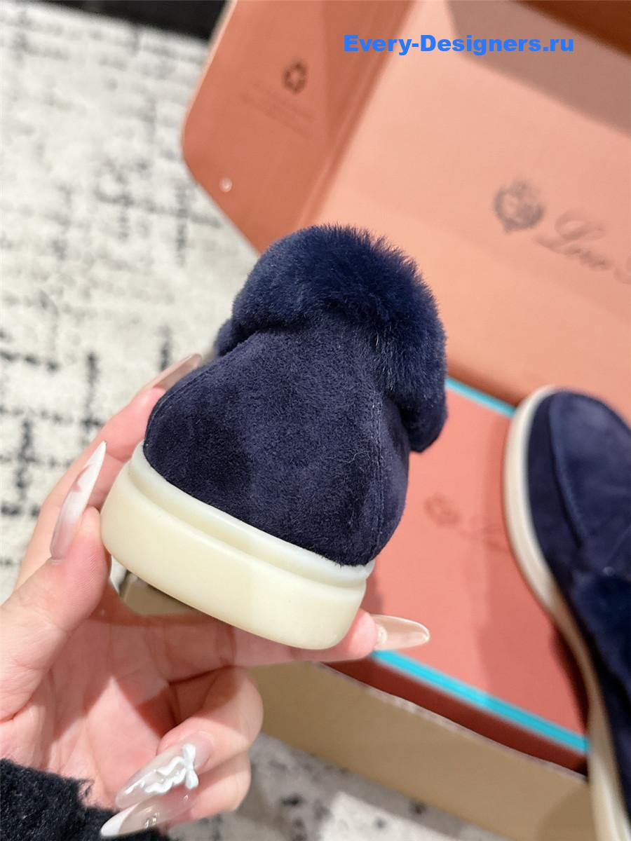 L0r0 P1ana blue shearling-trim suede loafers
