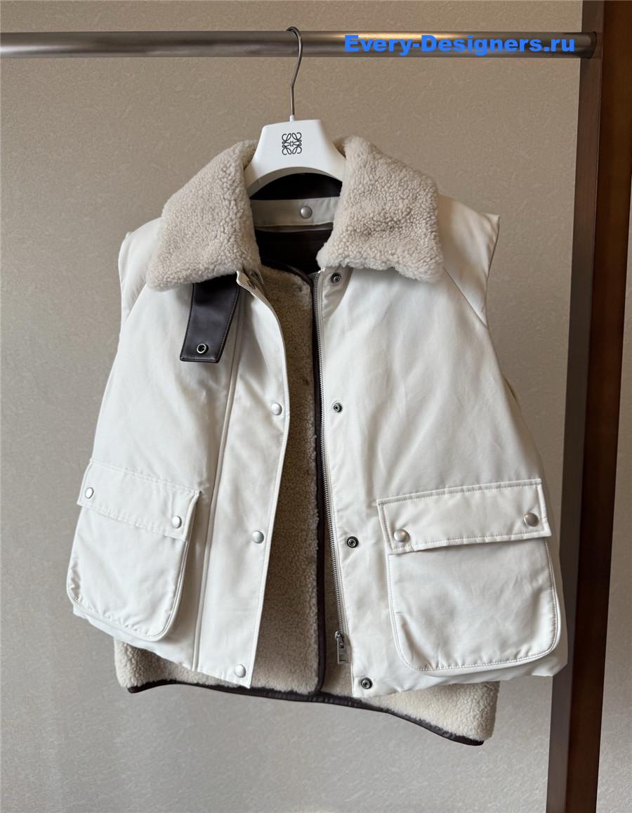 L0ew* white shearling-lined cotton-blend gilet