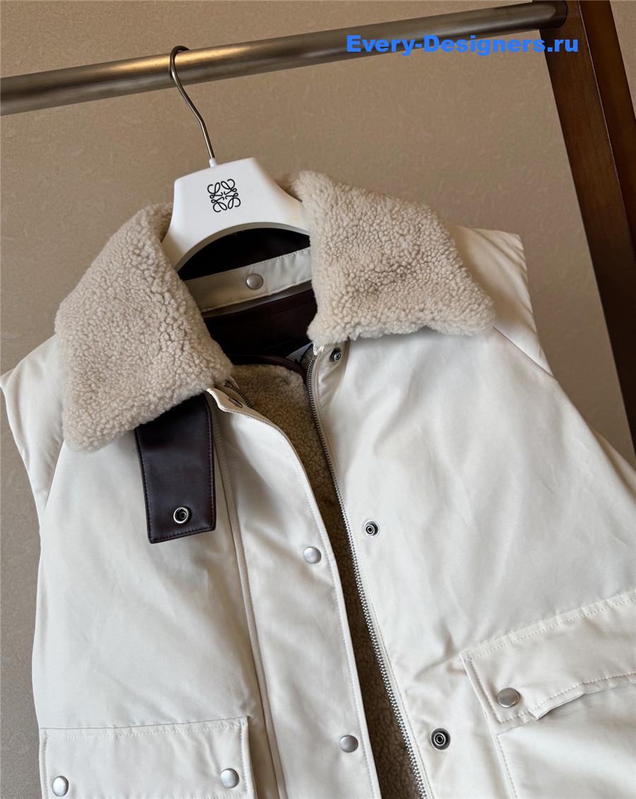 L0ew* white shearling-lined cotton-blend gilet